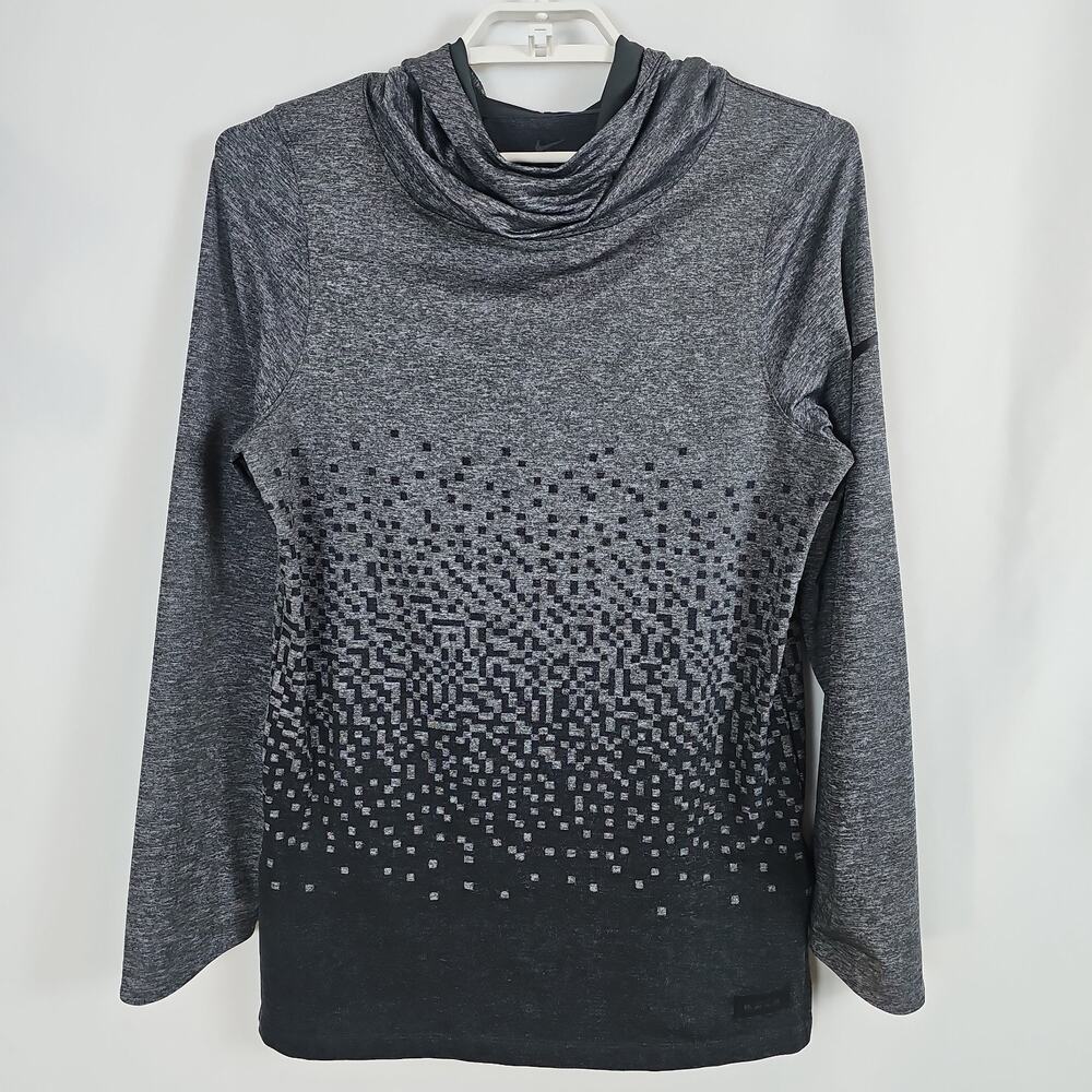 LeBron James + Nike Gray Ombre Pixel Long Sleeve Tee, Cowl Neck, Hoodie Small
